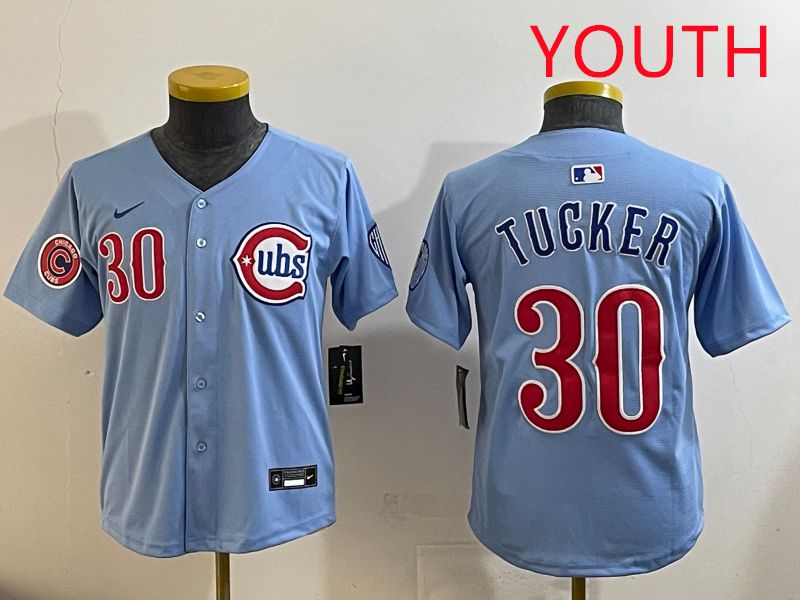 Youth Chicago Cubs #30 Tucker Light Blue Throwback 2025 Nike MLB Jersey style 2